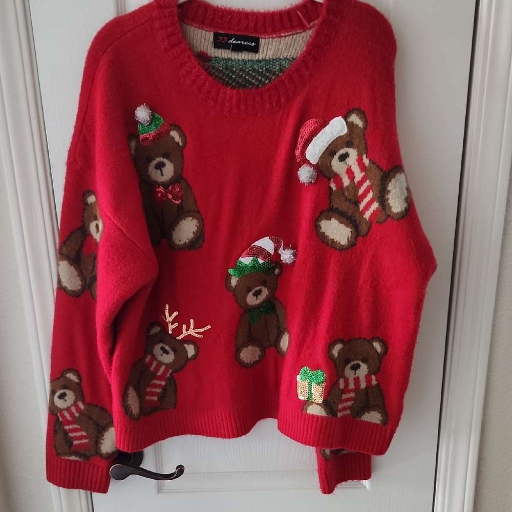33 Degrees Red Bear Christmas Sweater, Size Large